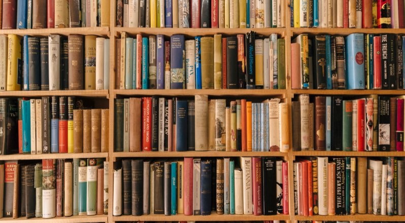 A library shelf full of books