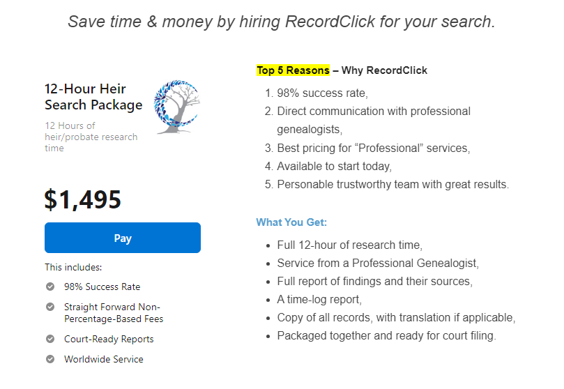 RecordClick helps you save time and money with heir search for estate distribution